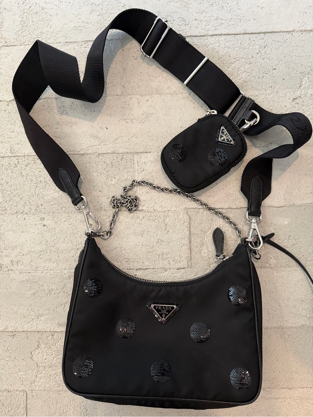 Prada Black Sequin Polka Dot Re-Edition Crossbody Bag - Picture 3 of 10
